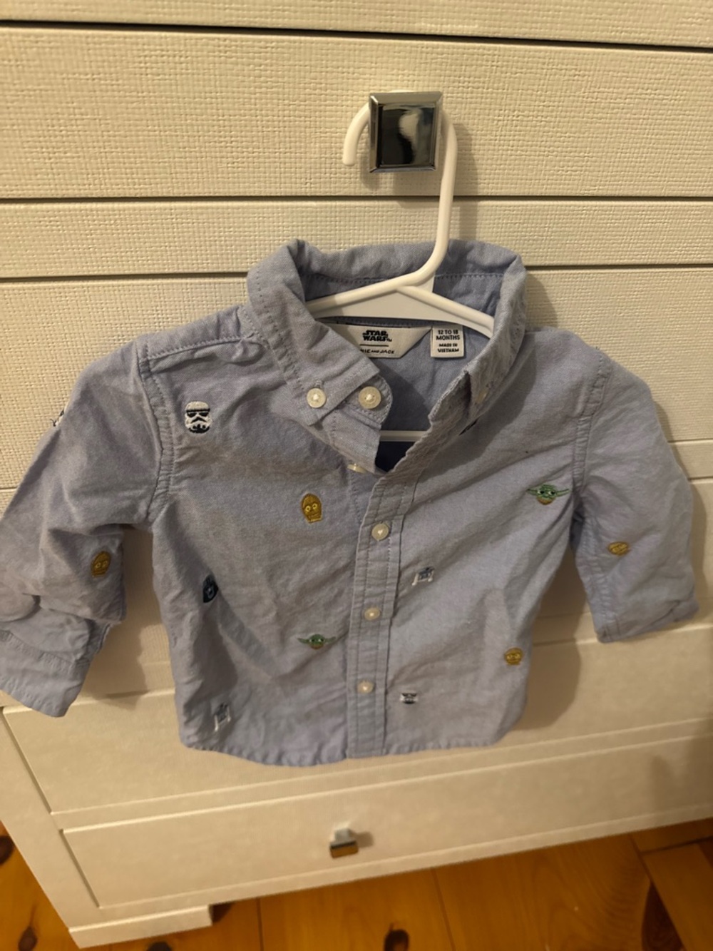 Star Wars Janie and Jack Light Blue Embroidered Kids Button-Up Shirt 12-18 month
